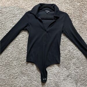 Express Classic Black Henley Bodysuit Top
